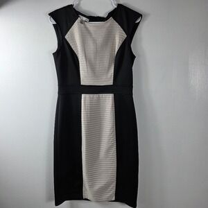 London Style Collection Black Sheath Dress Size 6 with Beige Textured Panel